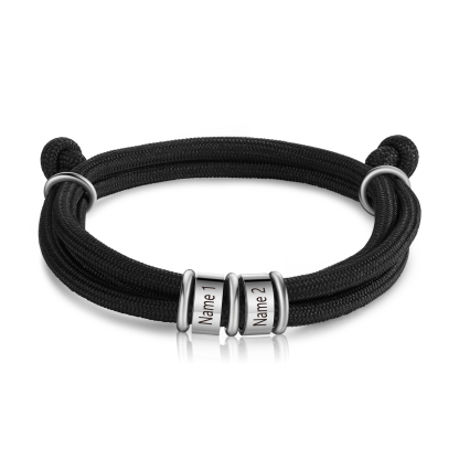 2 Names Personalised Men's Bracelet – Adjustable Rope with Custom Name Beads | Jessemade