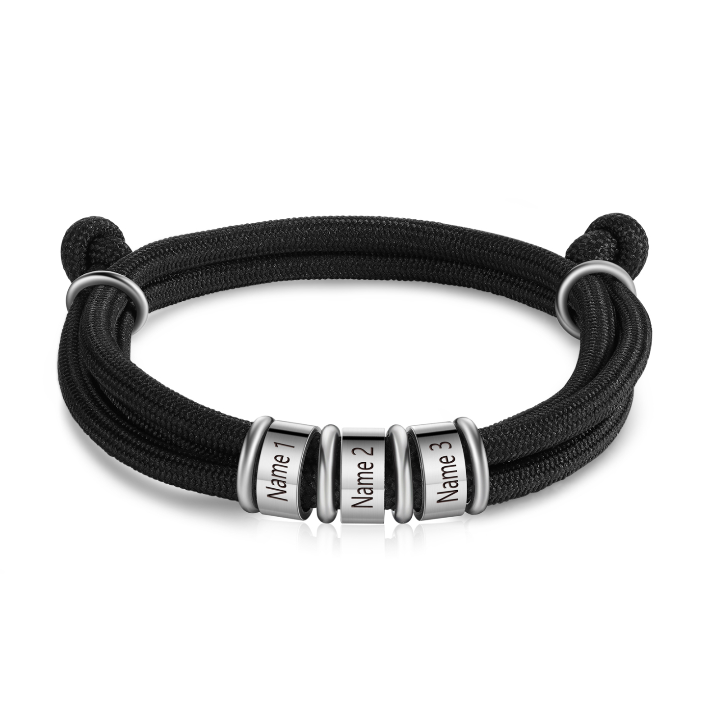 3 Names Personalised Men's Bracelet – Adjustable Rope with Custom Name Beads | Jessemade