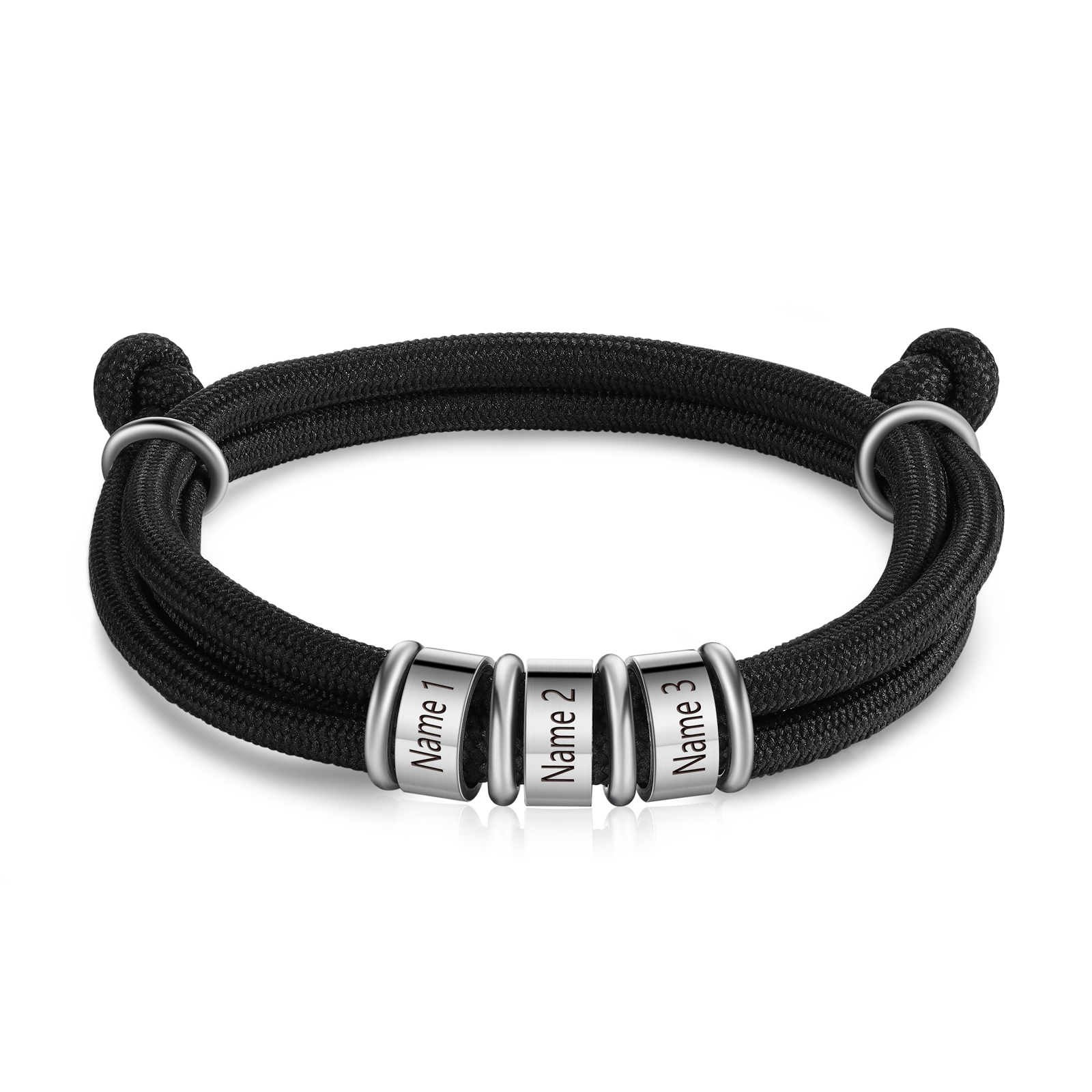 3 Names Personalised Men's Bracelet – Adjustable Rope with Custom Name Beads | Jessemade