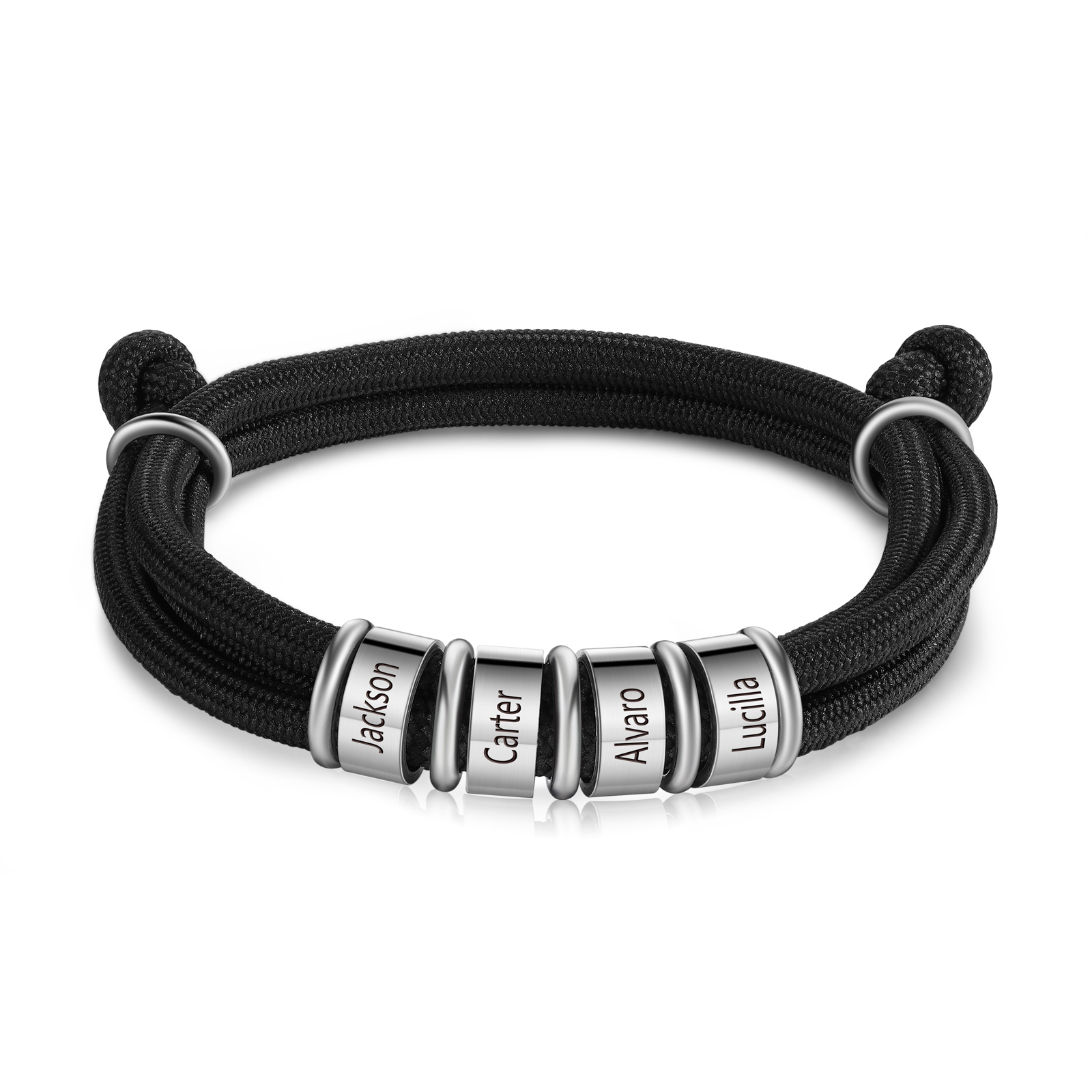 4 Names Personalised Men's Bracelet – Adjustable Rope with Custom Name Beads | Jessemade