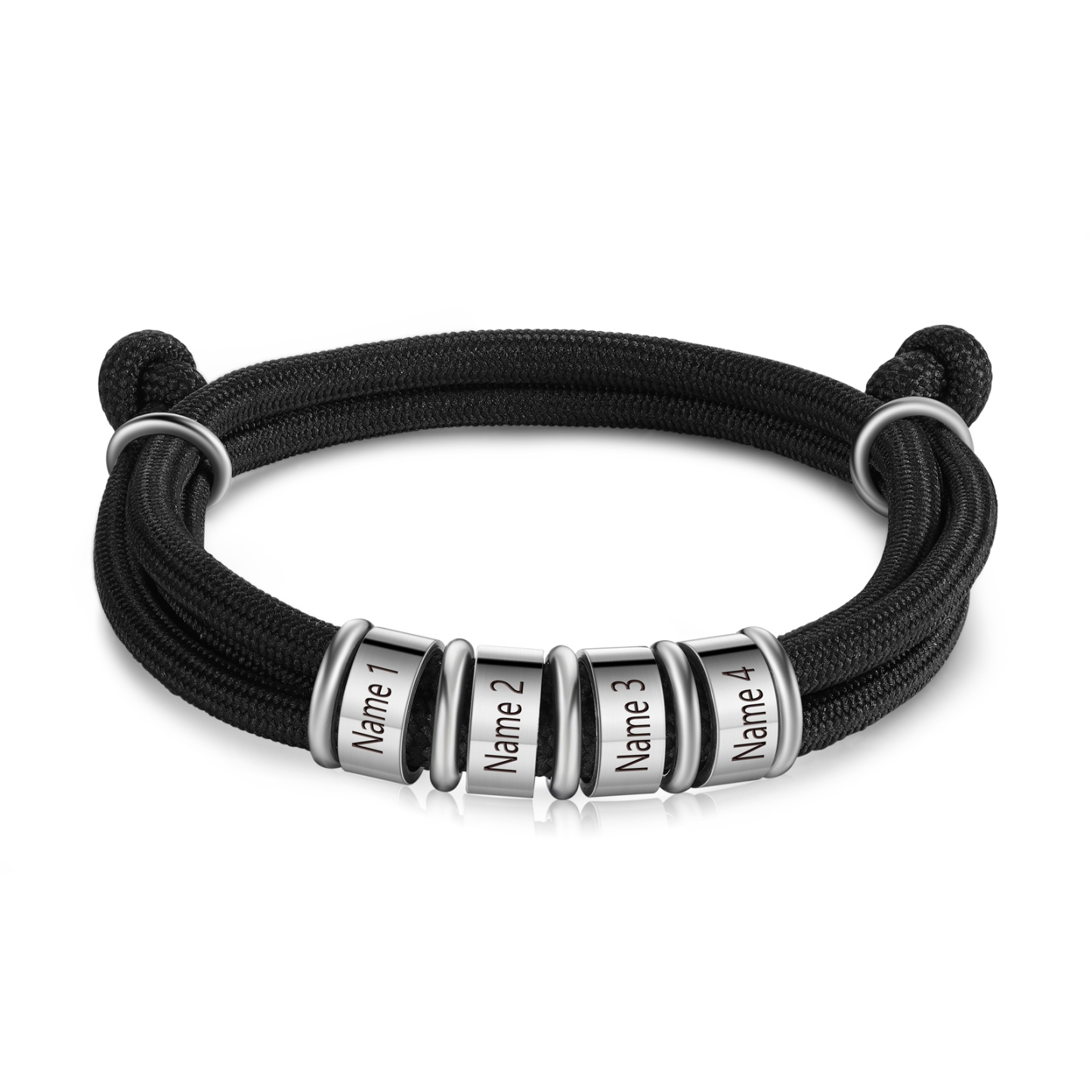 4 Names Personalised Men's Bracelet – Adjustable Rope with Custom Name Beads | Jessemade