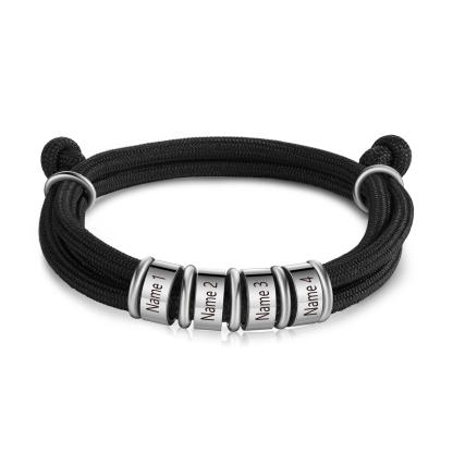 4 Names Personalised Men's Bracelet – Adjustable Rope with Custom Name Beads | Jessemade