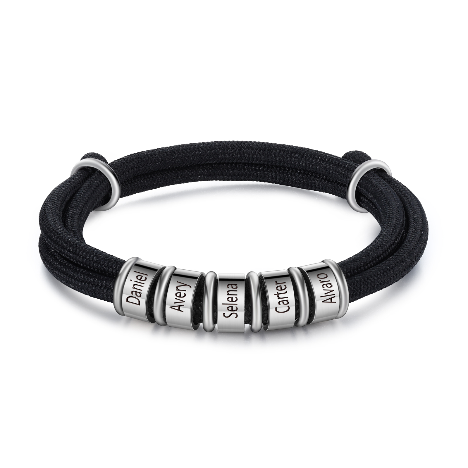 5 Names Personalised Men's Bracelet – Adjustable Rope with Custom Name Beads | Jessemade