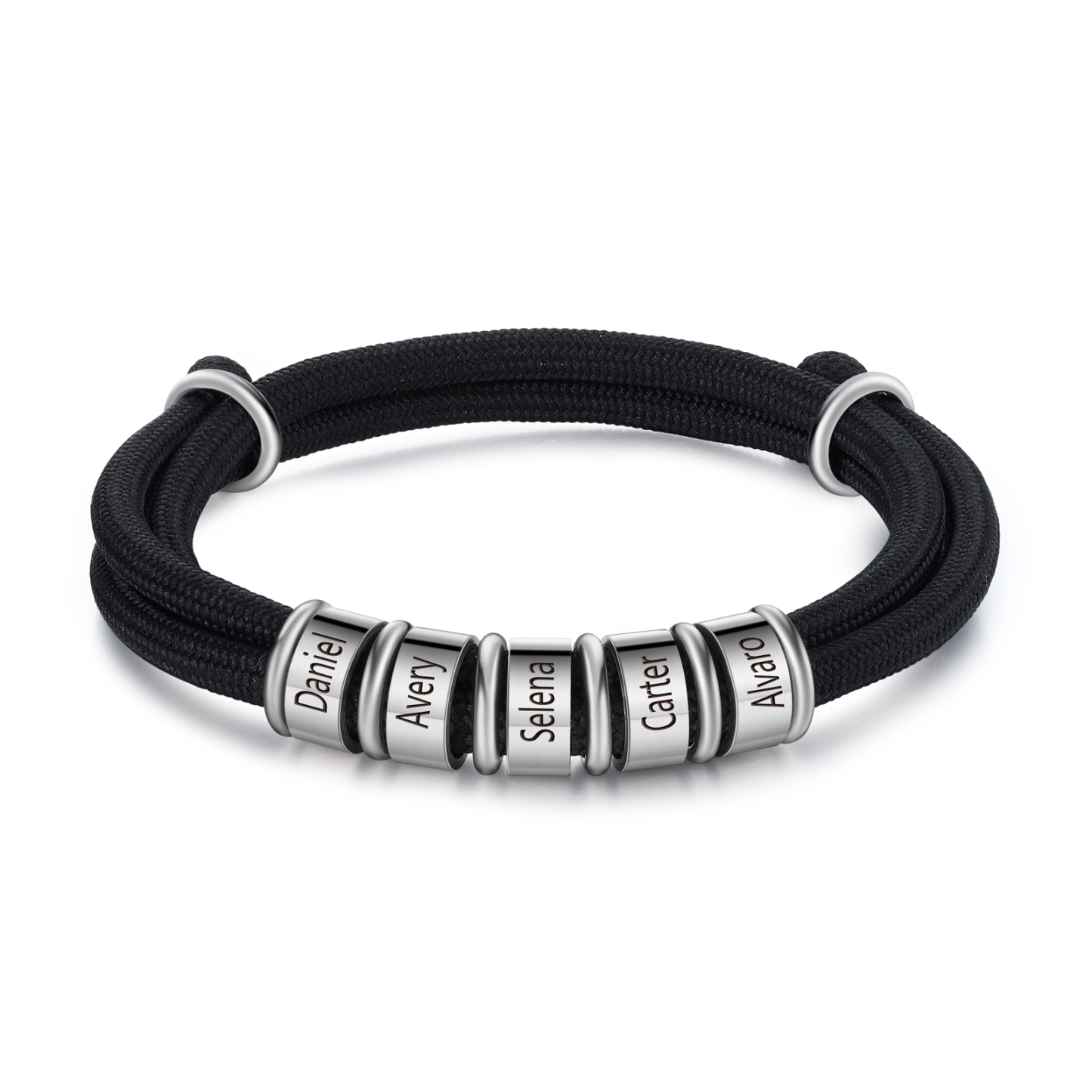 5 Names Personalised Men's Bracelet – Adjustable Rope with Custom Name Beads | Jessemade