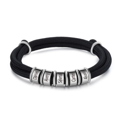 5 Names Personalised Men's Bracelet – Adjustable Rope with Custom Name Beads | Jessemade