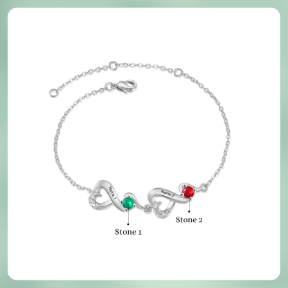 Personalised 2 Names and Birthstones Heart Bracelet Gift for Her | Jessemade