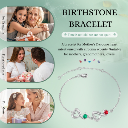 Personalised 2 Names and Birthstones Heart Bracelet Gift for Her | Jessemade