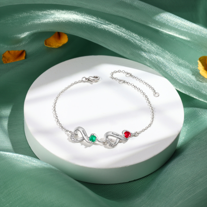 Personalised 2 Names and Birthstones Heart Bracelet Gift for Her | Jessemade