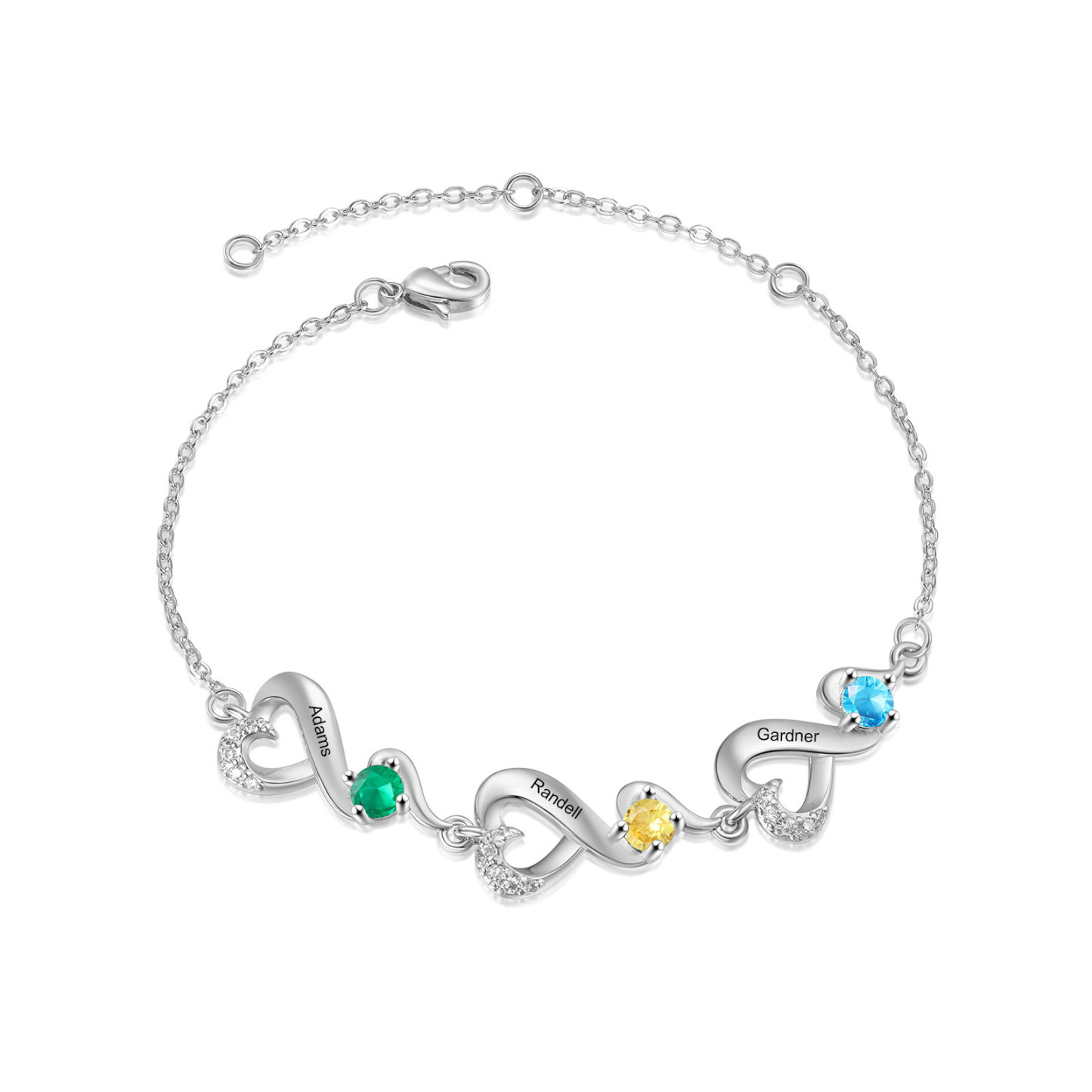 Personalised Bracelet with 3 Names & Birthstones | Jessemade