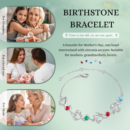 Personalised 4 Names and Birthstones Heart Bracelet Gift for Her | Jessemade
