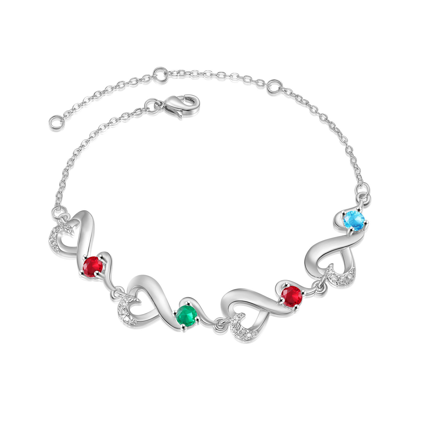 Personalised 4 Names and Birthstones Heart Bracelet Gift for Her | Jessemade