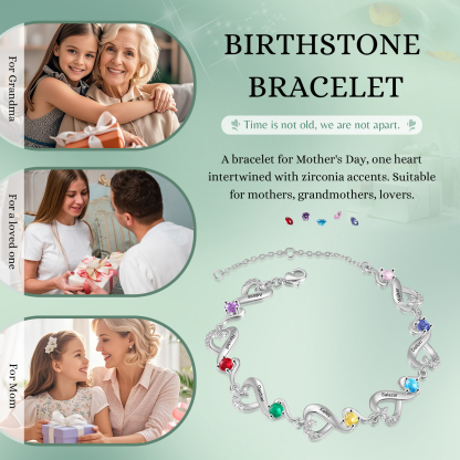 Personalised 7 Names and Birthstones Heart Bracelet Gift for Her | Jessemade