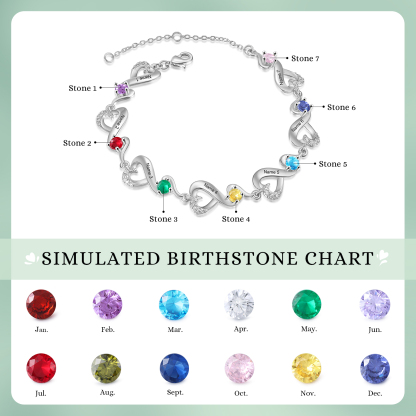 Personalised 7 Names and Birthstones Heart Bracelet Gift for Her | Jessemade