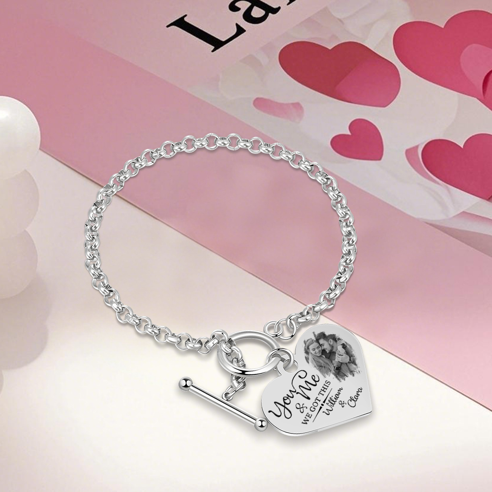 Personalised Photo Bracelet Set You & Me We Got This Custom 1 Photo & 2 Names Gift for Her
