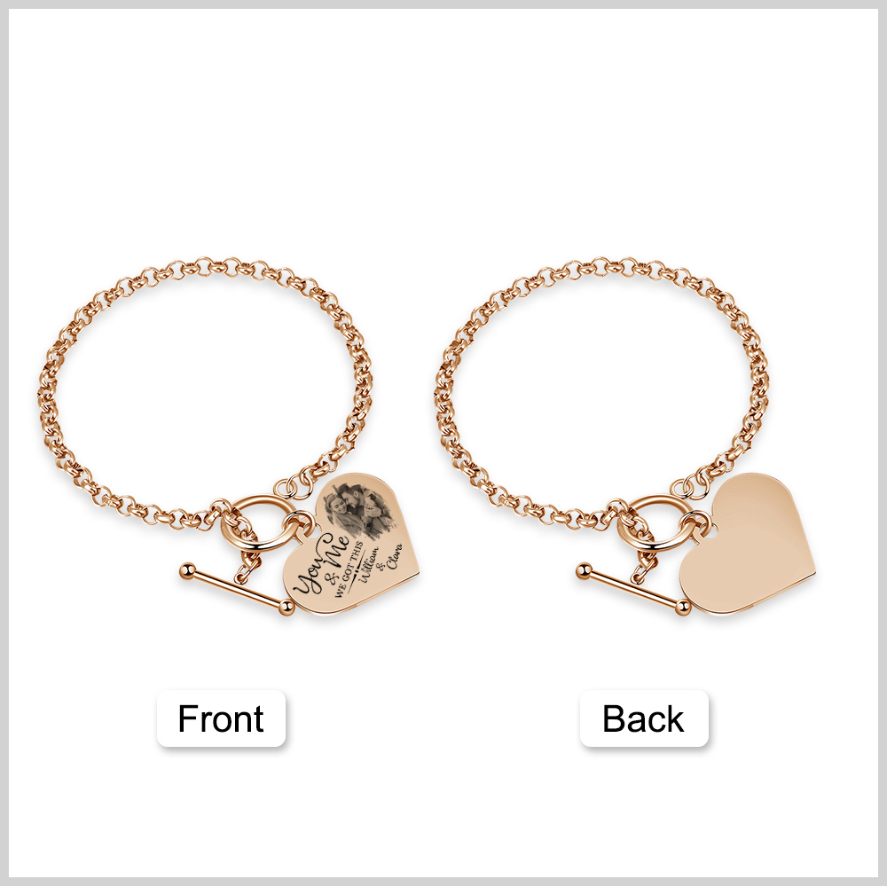 Personalised Photo Bracelet Set You & Me We Got This Custom 1 Photo & 2 Names Gift for Her