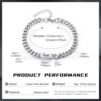 Personalised Cuban Chain Bracelet, Custom Text & 1 Name Engraved Gift for Men | Jessemade