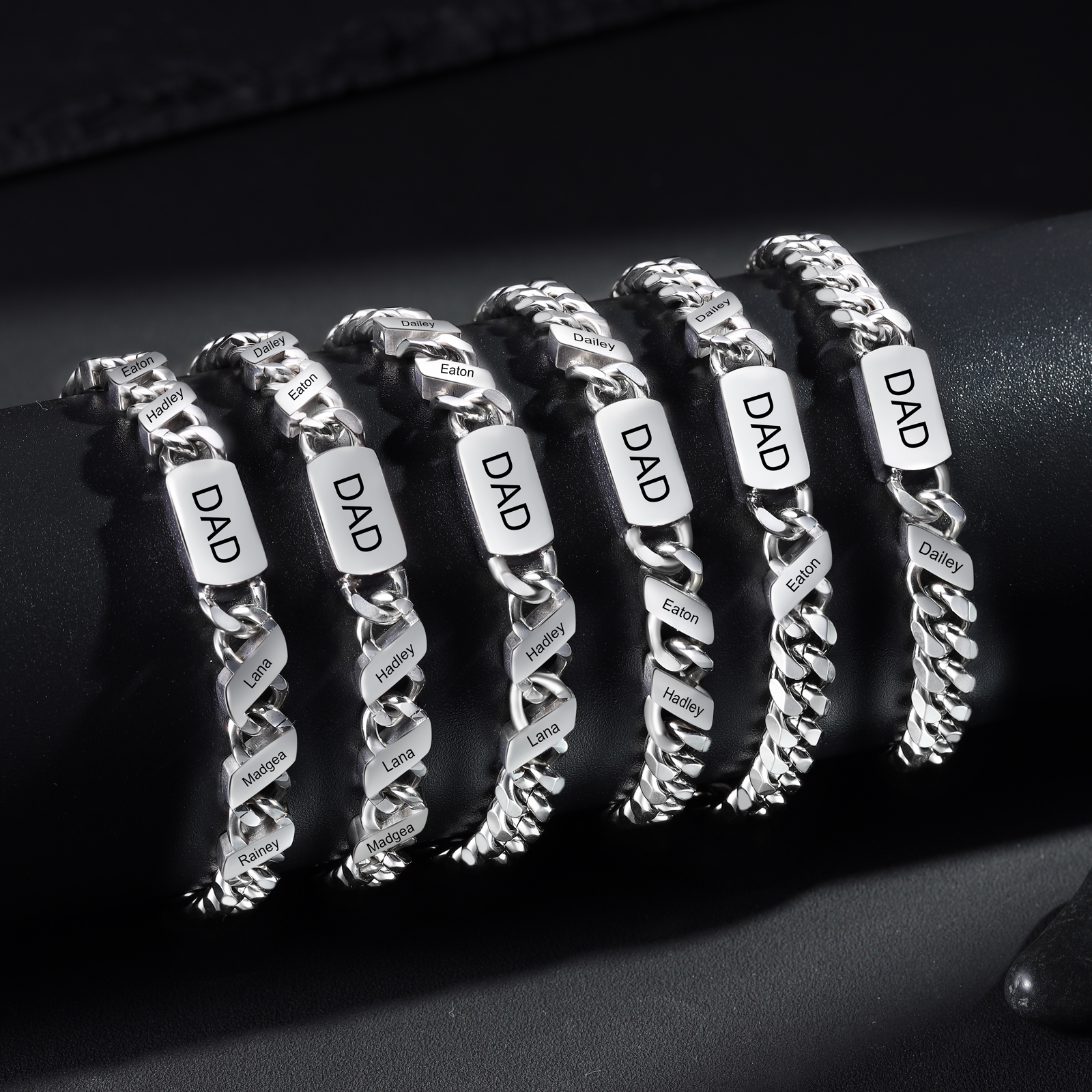Personalised Cuban Chain Bracelet, Custom Text & 1 Name Engraved Gift for Men | Jessemade