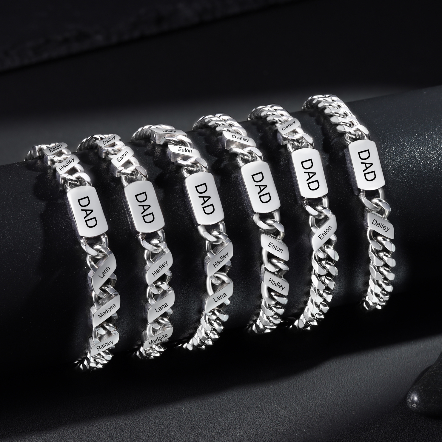 Personalised Cuban Chain Bracelet, Custom Text & 1 Name Engraved Gift for Men | Jessemade