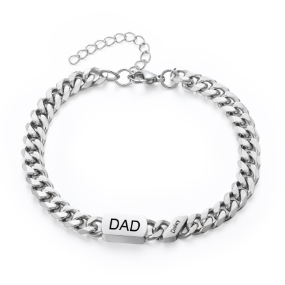 Personalised Cuban Chain Bracelet, Custom Text & 1 Name Engraved Gift for Men | Jessemade