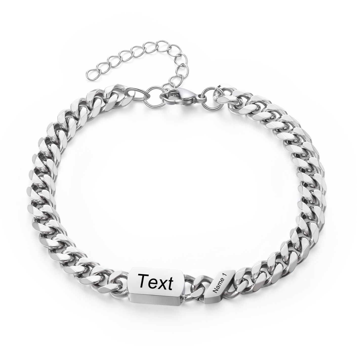 Personalised Cuban Chain Bracelet, Custom Text & 1 Name Engraved Gift for Men | Jessemade