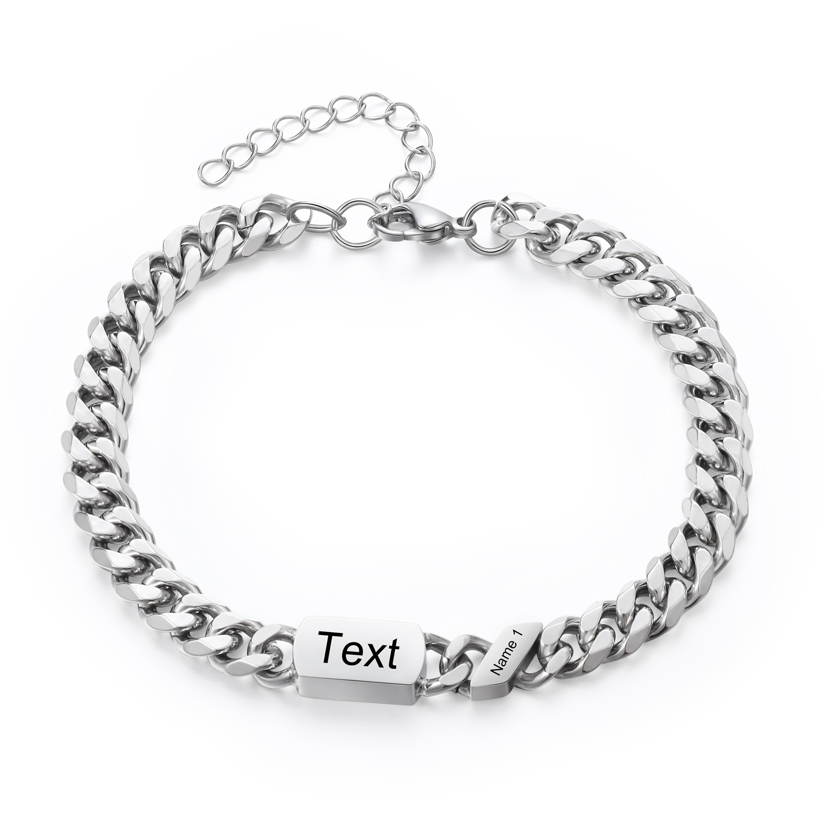 Personalised Cuban Chain Bracelet, Custom Text & 1 Name Engraved Gift for Men | Jessemade