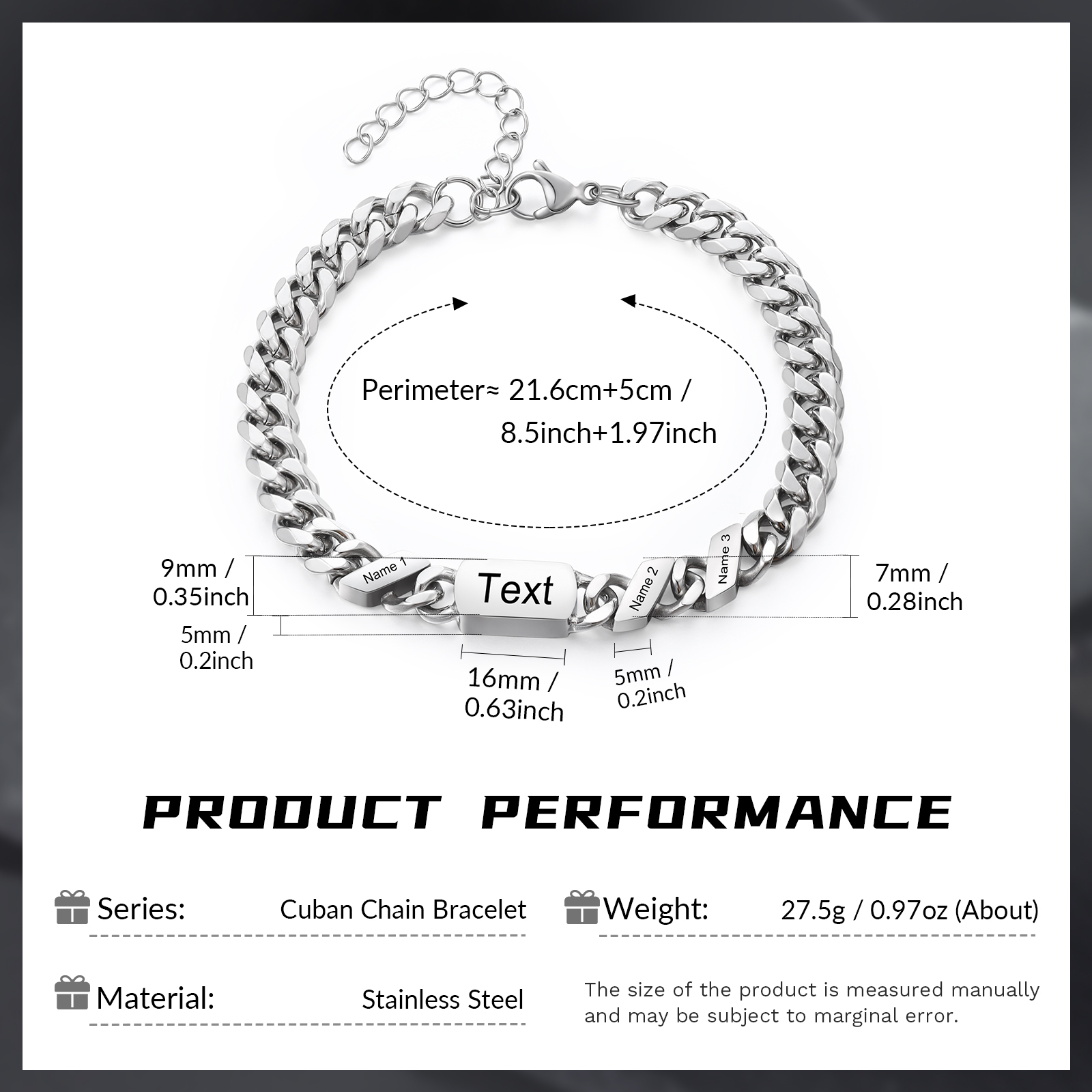 Personalised Cuban Chain Bracelet, Custom Text & 3 Names Engraved Gift for Men | Jessemade