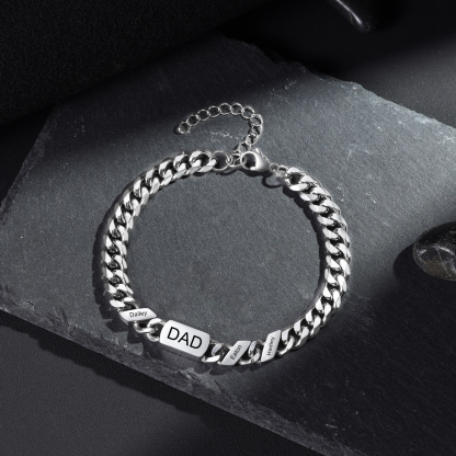 Personalised Cuban Chain Bracelet, Custom Text & 3 Names Engraved Gift for Men | Jessemade
