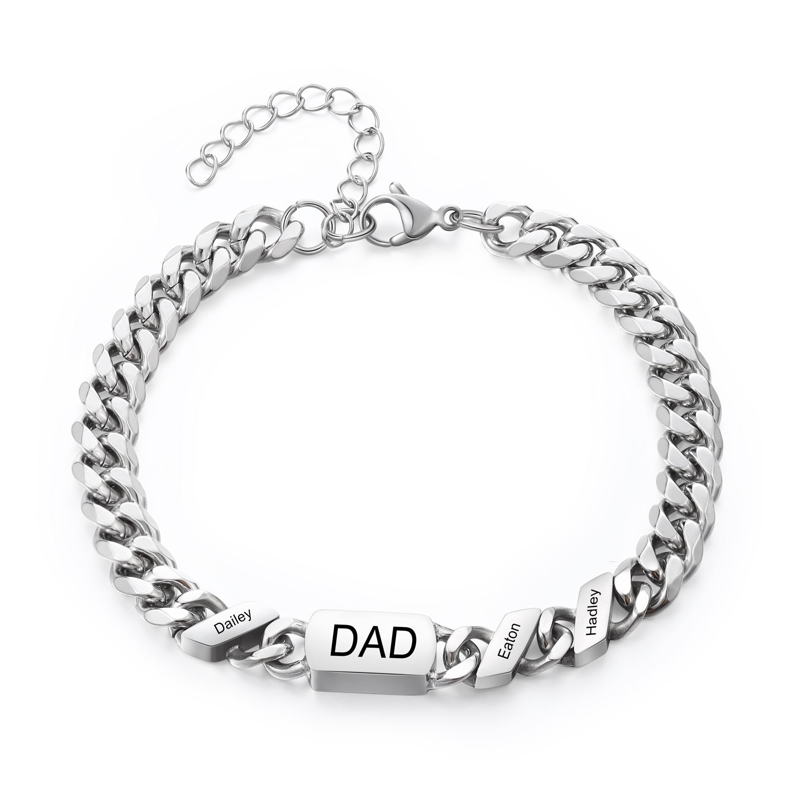 Personalised Cuban Chain Bracelet, Custom Text & 3 Names Engraved Gift for Men | Jessemade