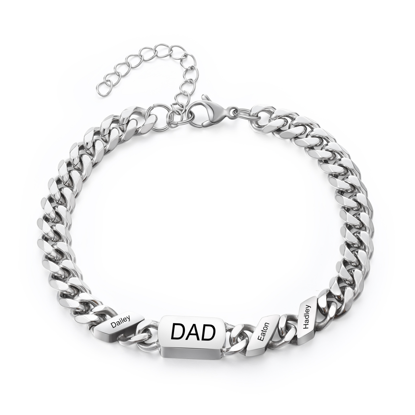 Personalised Cuban Chain Bracelet, Custom Text & 3 Names Engraved Gift for Men | Jessemade