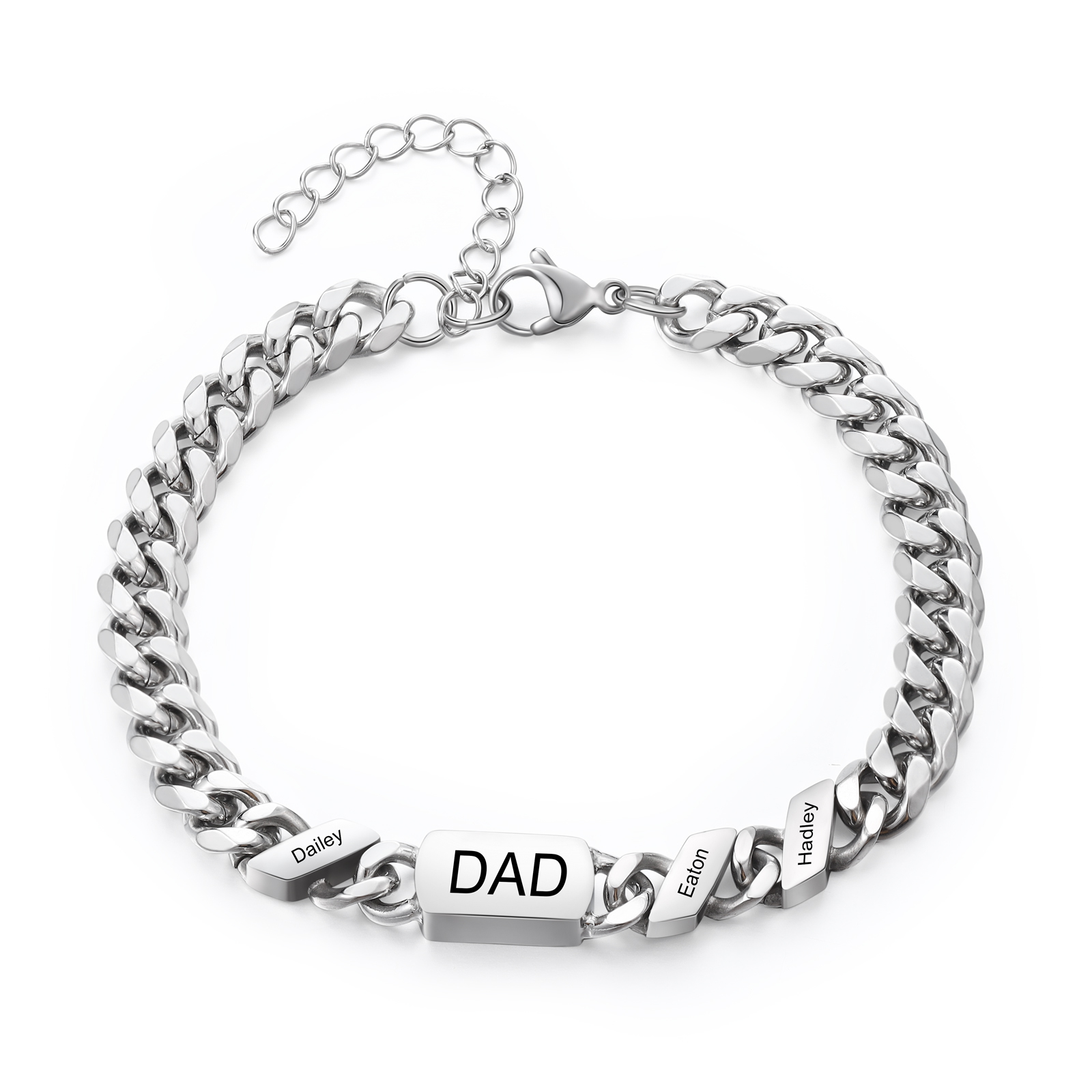 Personalised Cuban Chain Bracelet, Custom Text & 3 Names Engraved Gift for Men | Jessemade