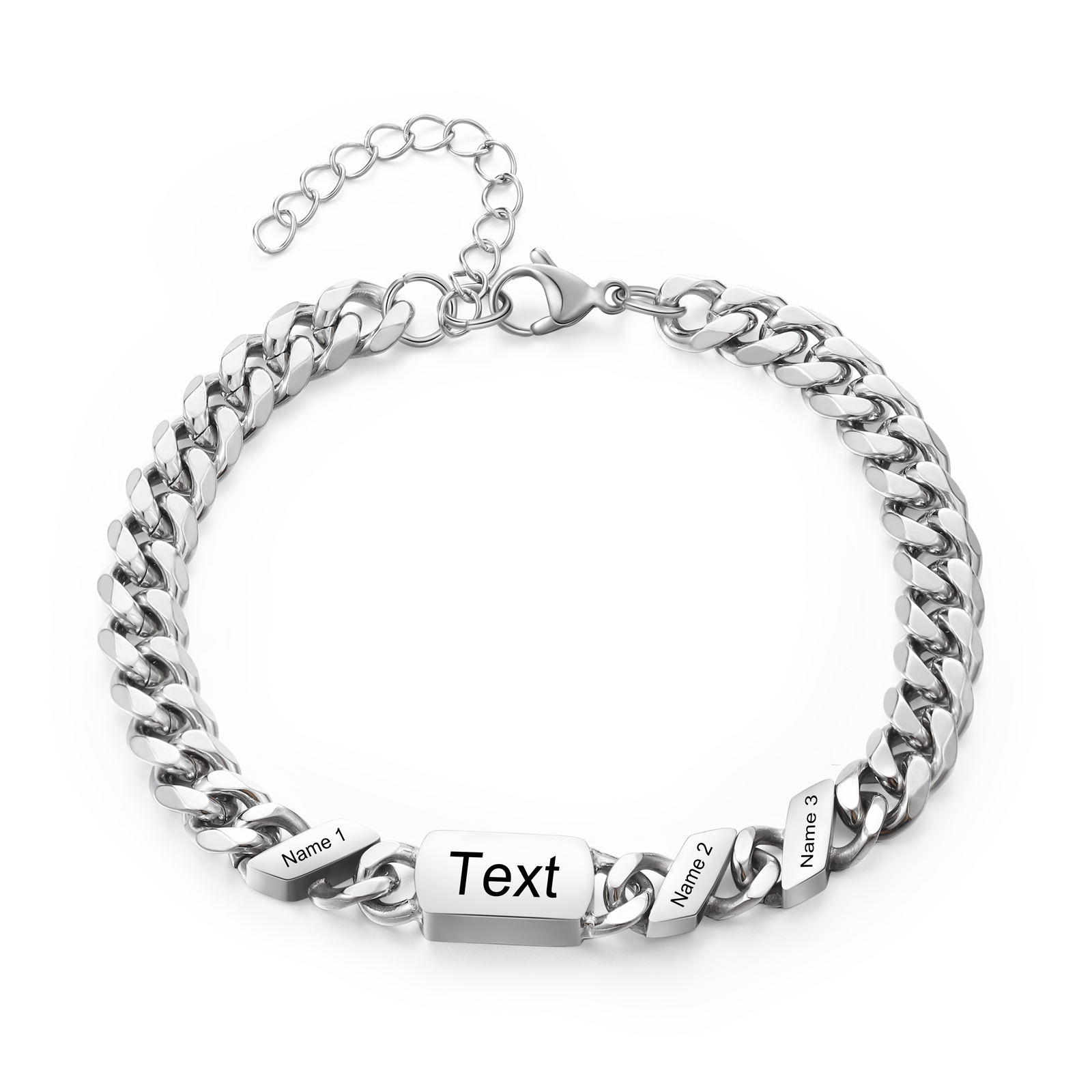 Personalised Cuban Chain Bracelet, Custom Text & 3 Names Engraved Gift for Men | Jessemade