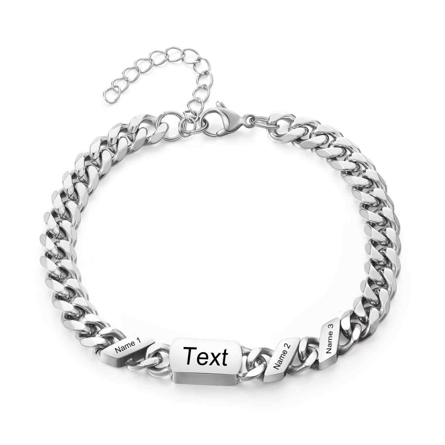 Personalised Cuban Chain Bracelet, Custom Text & 3 Names Engraved Gift for Men | Jessemade