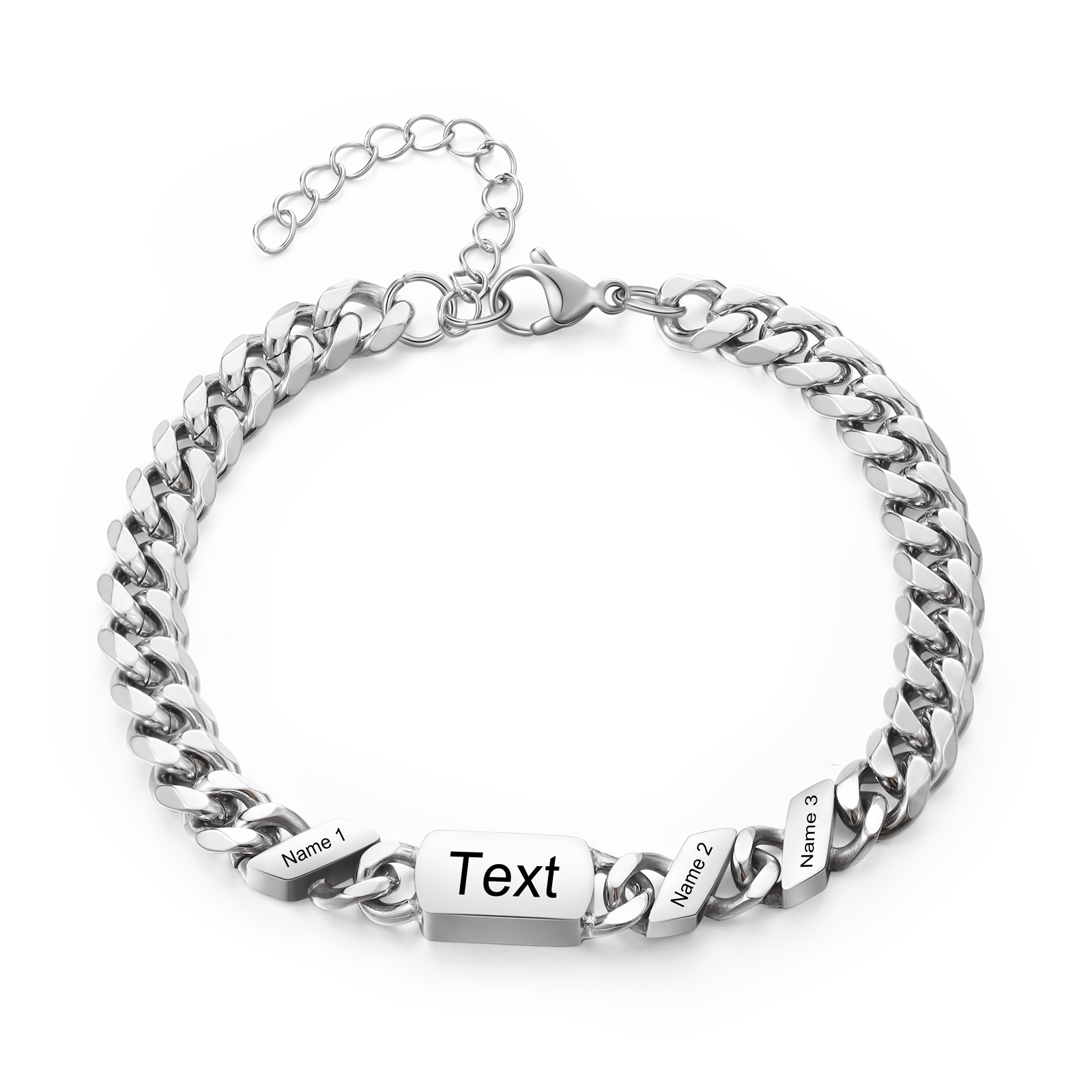 Personalised Cuban Chain Bracelet, Custom Text & 3 Names Engraved Gift for Men | Jessemade