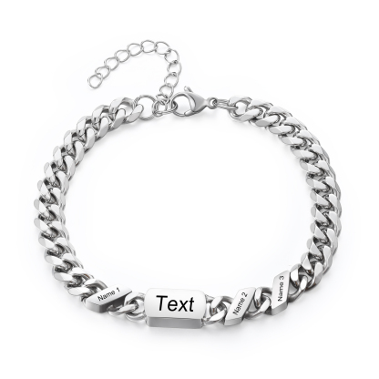 Personalised Cuban Chain Bracelet, Custom Text & 3 Names Engraved Gift for Men | Jessemade