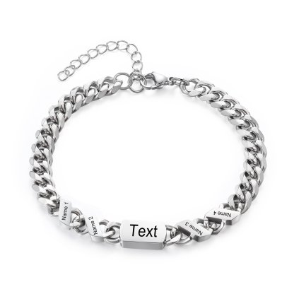 Personalised Cuban Chain Bracelet, Custom Text & 4 Names Engraved Gift for Men | Jessemade