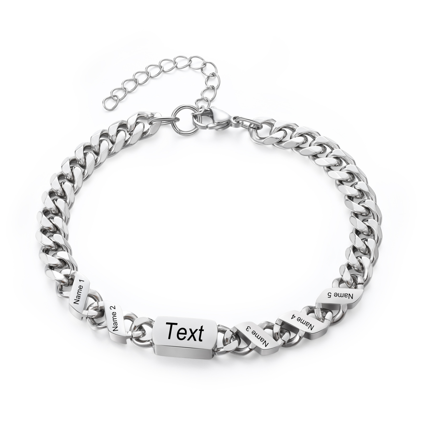 Personalised Cuban Chain Bracelet, Custom Text & 5 Names Engraved Gift for Men | Jessemade