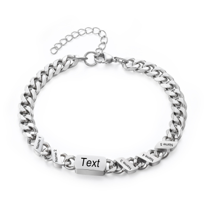 Personalised Cuban Chain Bracelet, Custom Text & 5 Names Engraved Gift for Men | Jessemade