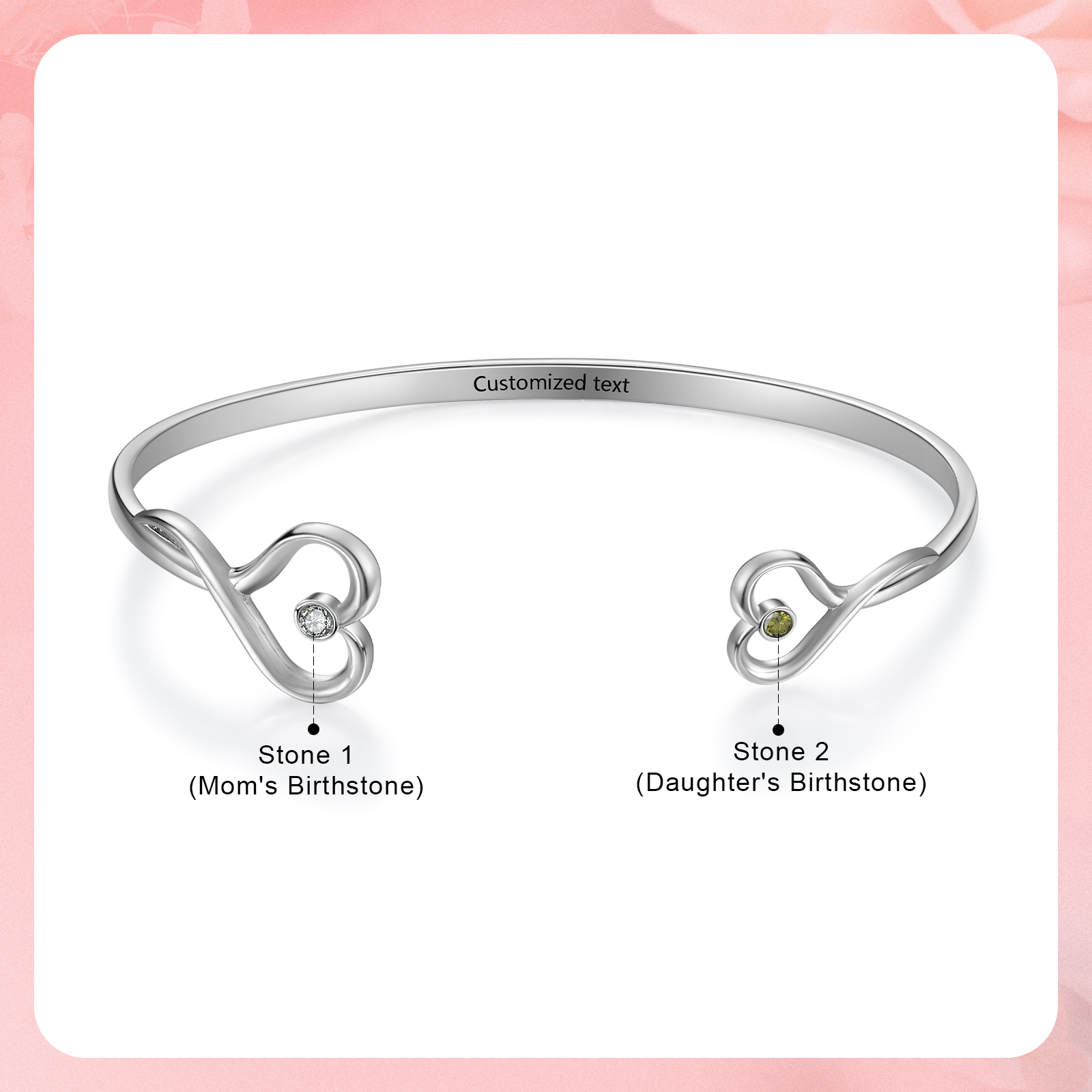 Personalised Mother & Daughter Birthstone Bracelet Custom with 2 Birthstones and Text Mother's Day Gift | Jessemade