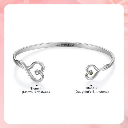 Personalised Mother & Daughter Birthstone Bracelet Custom with 2 Birthstones and Text Mother's Day Gift | Jessemade