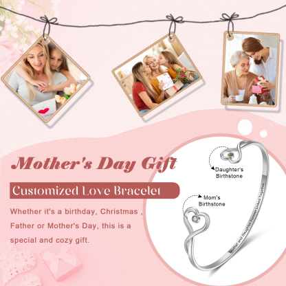 Personalised Mother & Daughter Birthstone Bracelet Custom with 2 Birthstones and Text Mother's Day Gift | Jessemade