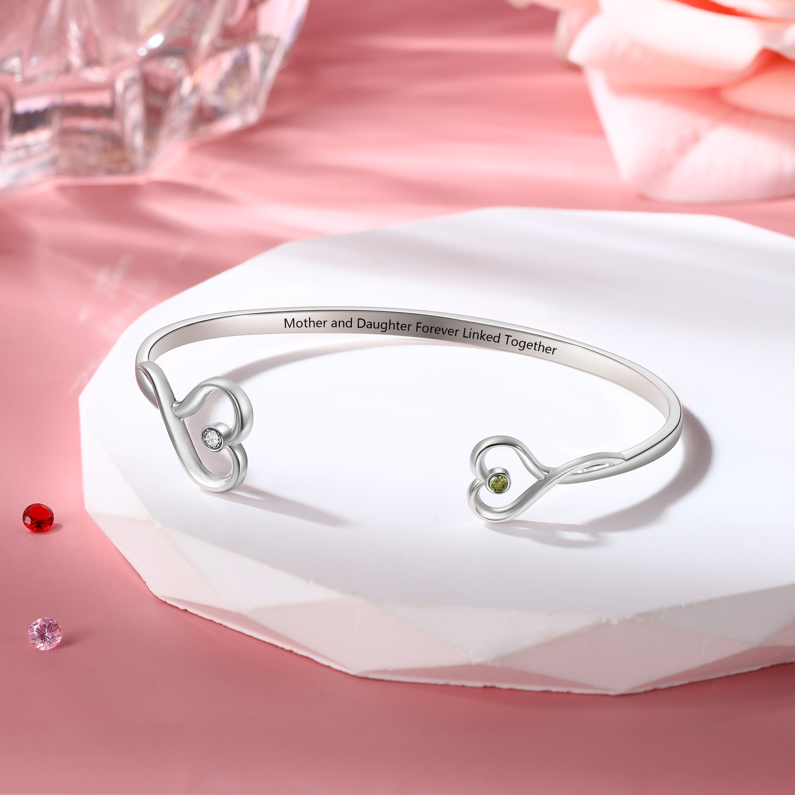 Personalised Mother & Daughter Birthstone Bracelet Custom with 2 Birthstones and Text Mother's Day Gift | Jessemade