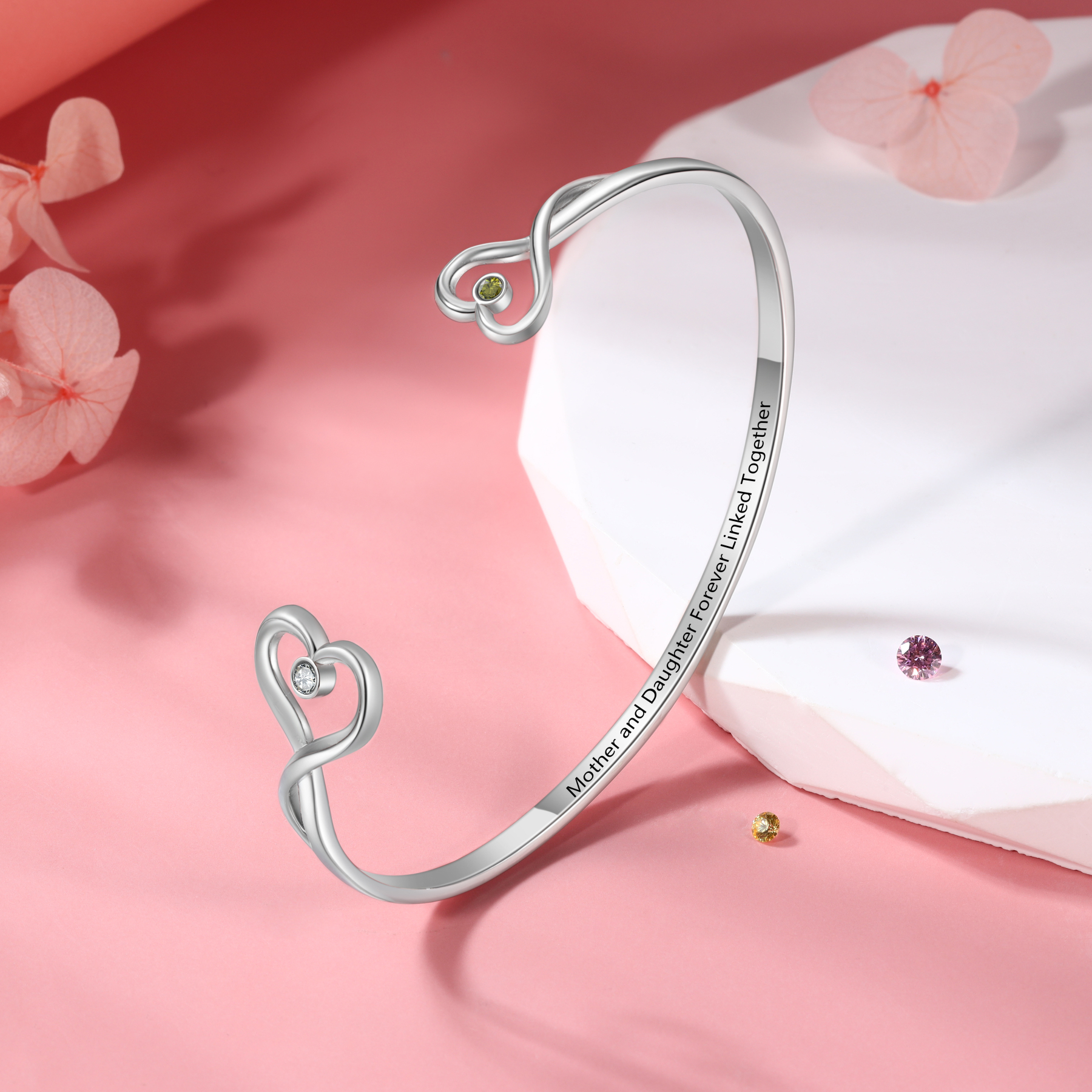 Personalised Mother & Daughter Birthstone Bracelet Custom with 2 Birthstones and Text Mother's Day Gift | Jessemade