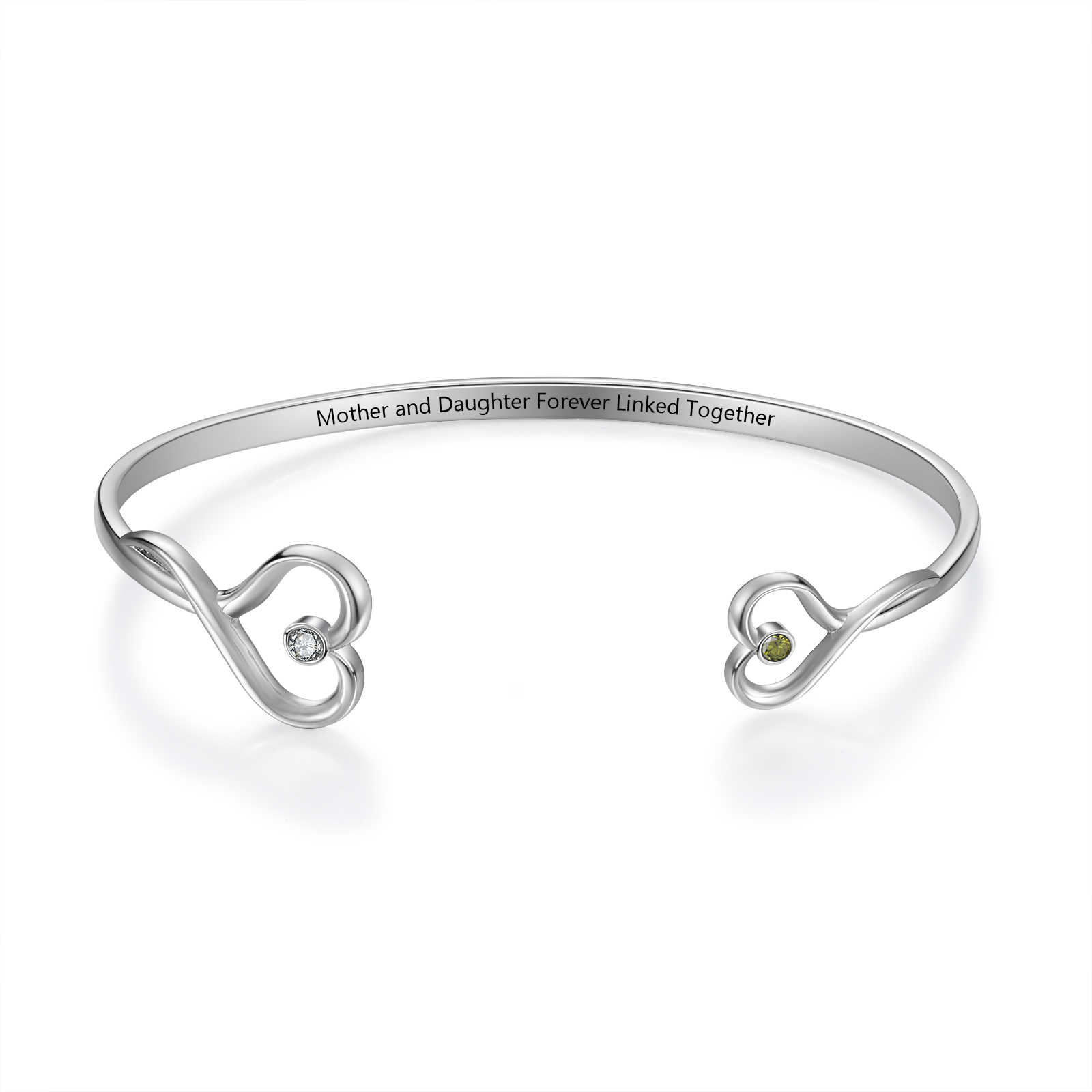 Personalised Mother & Daughter Birthstone Bracelet – Custom Engraved Infinity Bangle | Jessemade