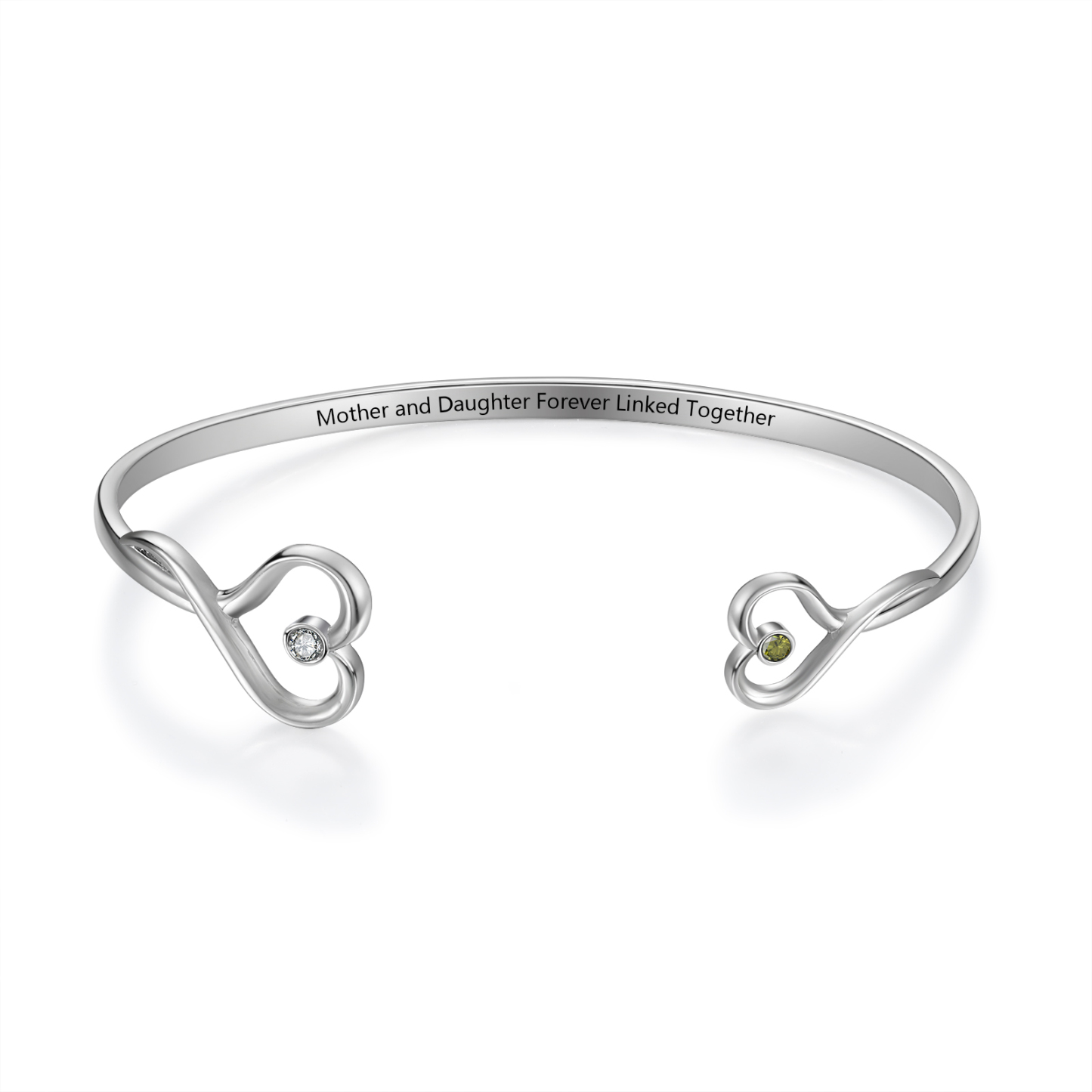 Personalised Mother & Daughter Birthstone Bracelet – Custom Engraved Infinity Bangle | Jessemade