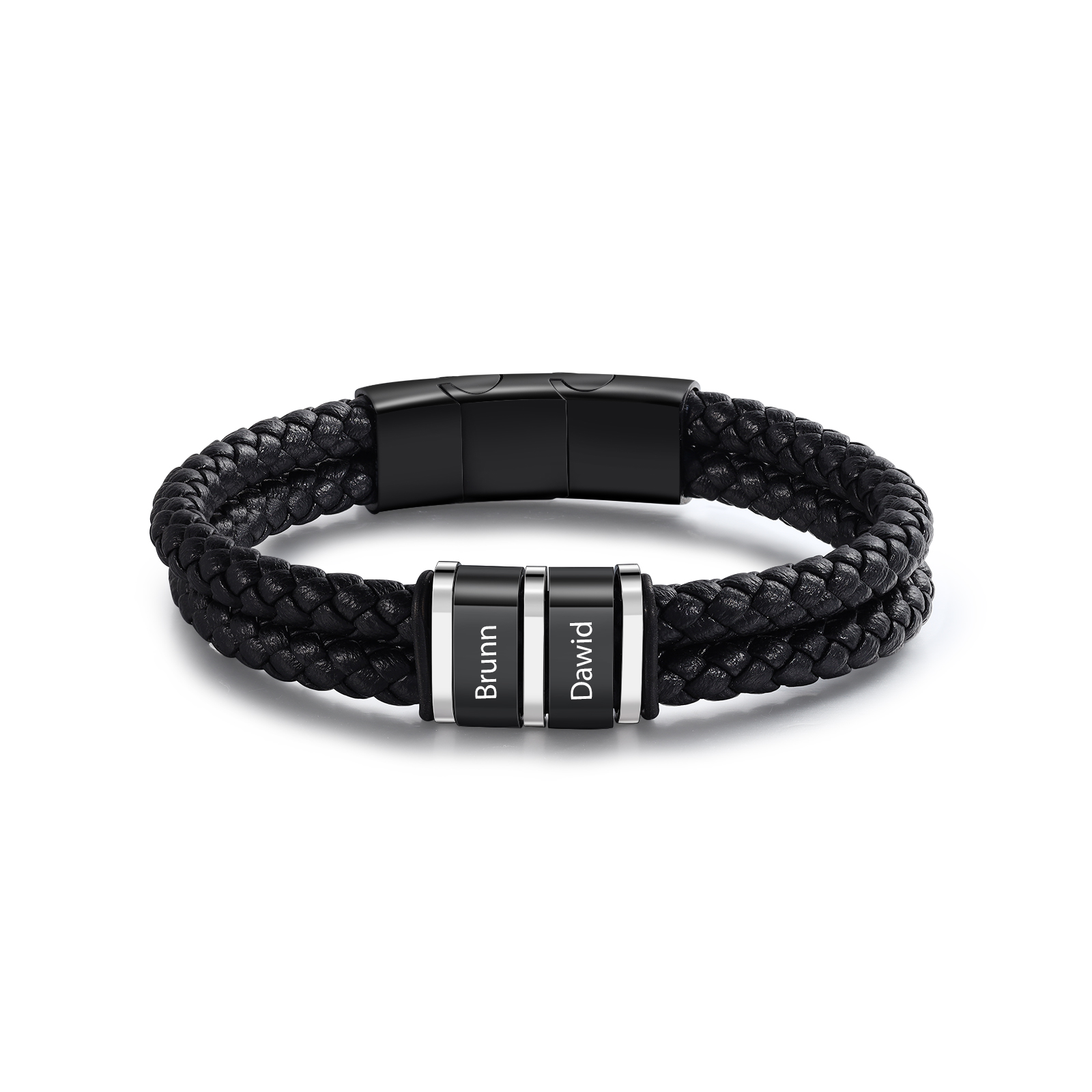 Personalised Braided Leather Bracelet Engraved 2 Names Men's Bracelet for Him