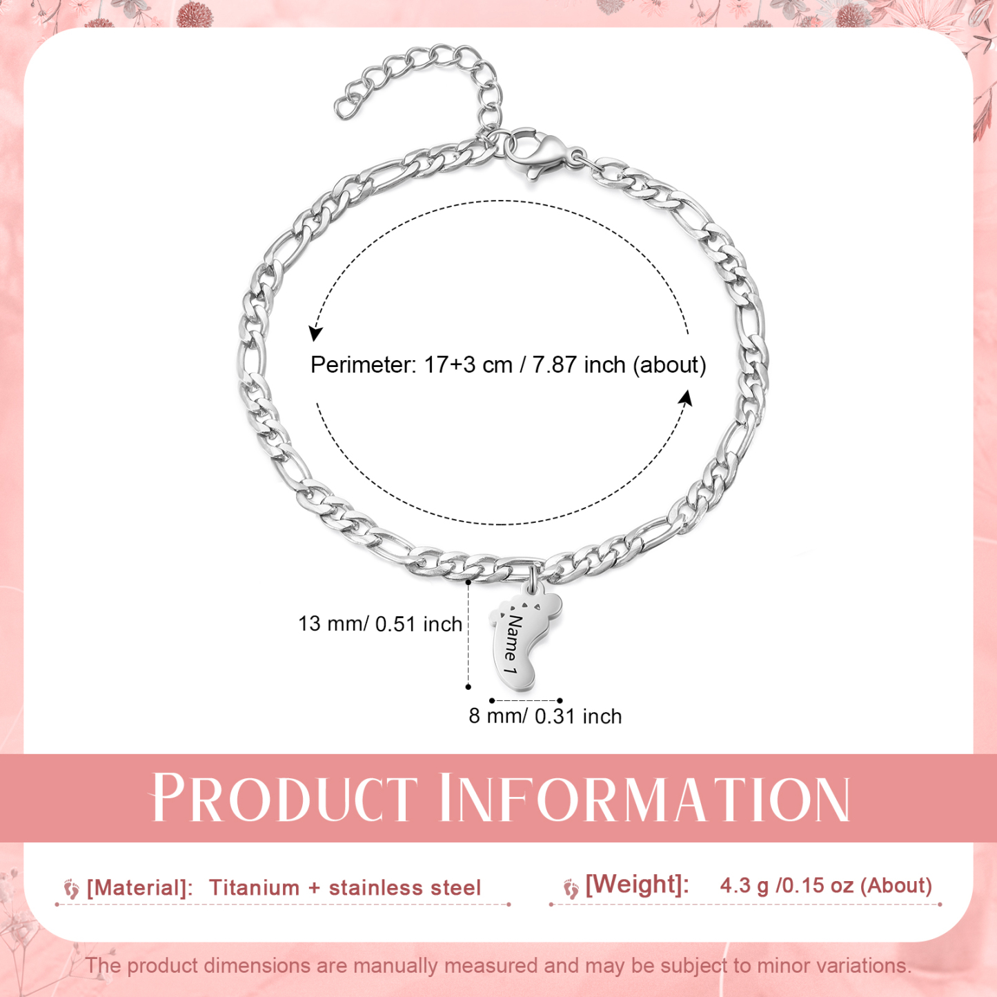 Personalised Baby Foot Charm Bracelet, Custom with1-5 Names Engraved Gift for Women | Jessemade