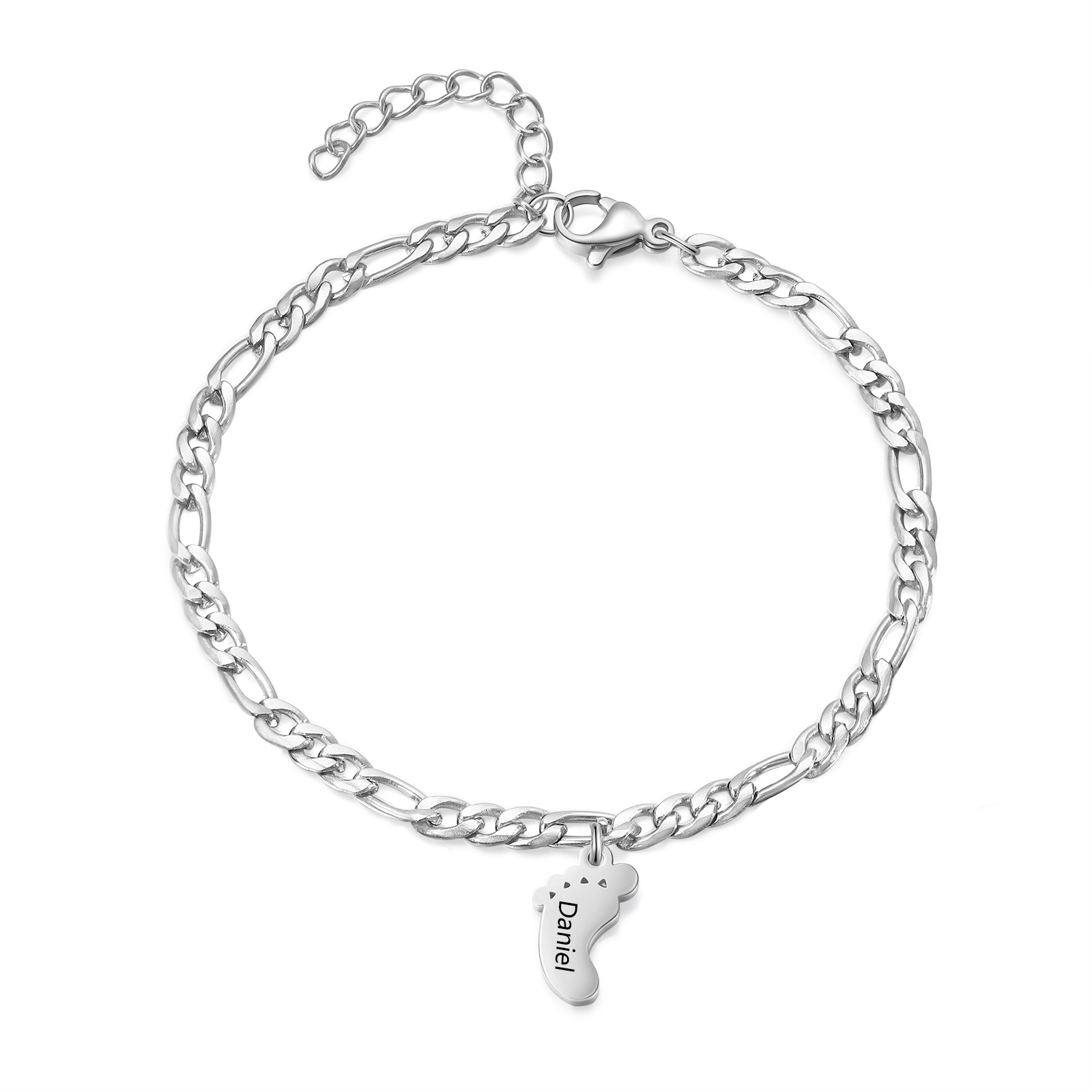 Personalised Baby Foot Charm Bracelet, Custom with1-5 Names Engraved Gift for Women | Jessemade