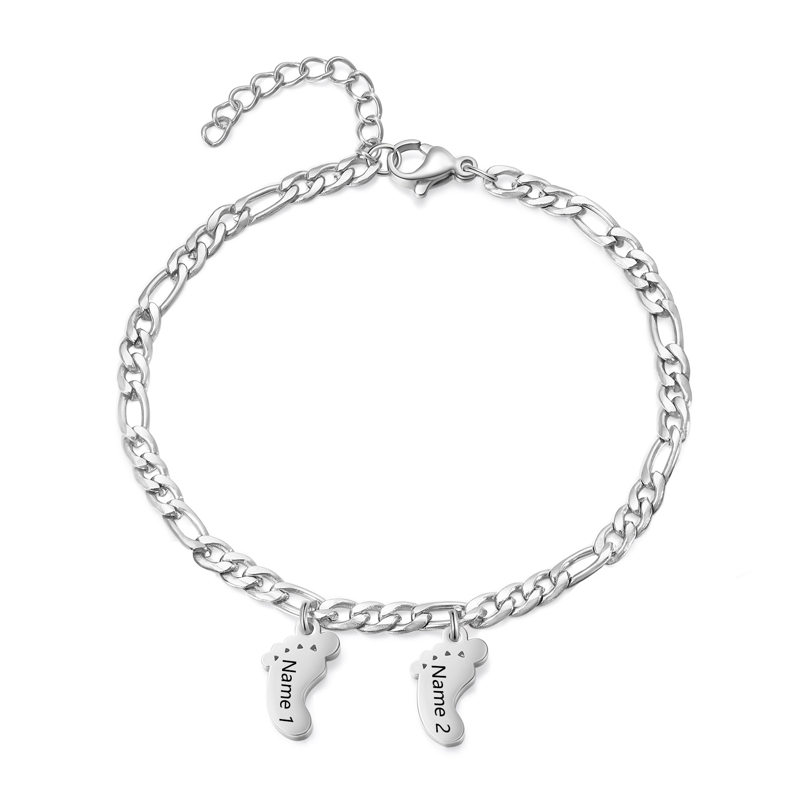 Personalised Baby Foot Charm Bracelet, Custom with1-5 Names Engraved Gift for Women | Jessemade