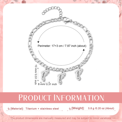 Personalised Baby Foot Charm Bracelet, Custom with1-5 Names Engraved Gift for Women | Jessemade