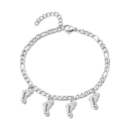 Personalised Baby Foot Charm Bracelet, Custom with1-5 Names Engraved Gift for Women | Jessemade
